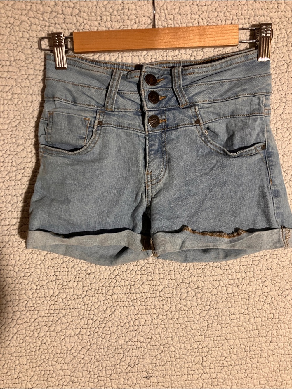 Ardene Light Blue High-Rise Triple Button Denim Shorts